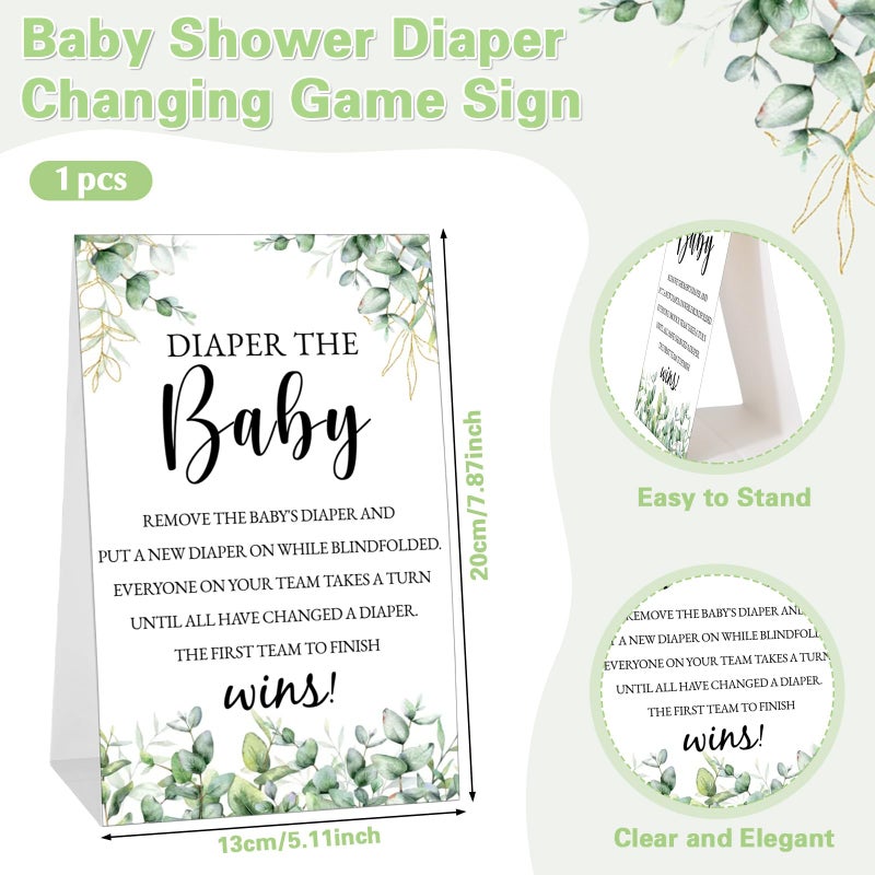 RoundFunny 33 Pcs Baby Shower Diaper Changing Game Supplies Including Dolls Blindfold Diapers Wooden Sign for Changing Race Gender Reveal Party Favors(Greenery) - Image 3