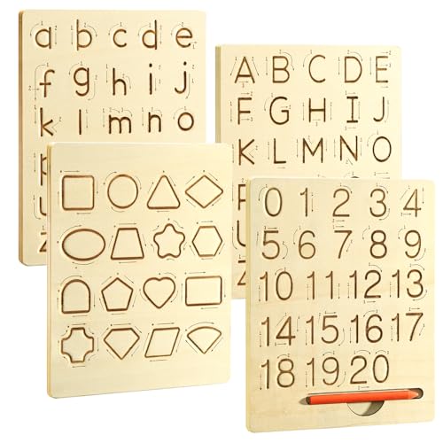 hzsshb Learn to Write Number Letter Tracing Boards for Kids Ages 38 Wooden Alphabet Learning Montessori 3 Year Old Toddler Writing Tools Beginners Homeschool Preschool Classroom Must Haves - Image 1