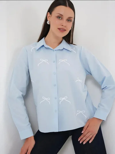 BIG DART BDART Patterned Poplin Shirt with Bow