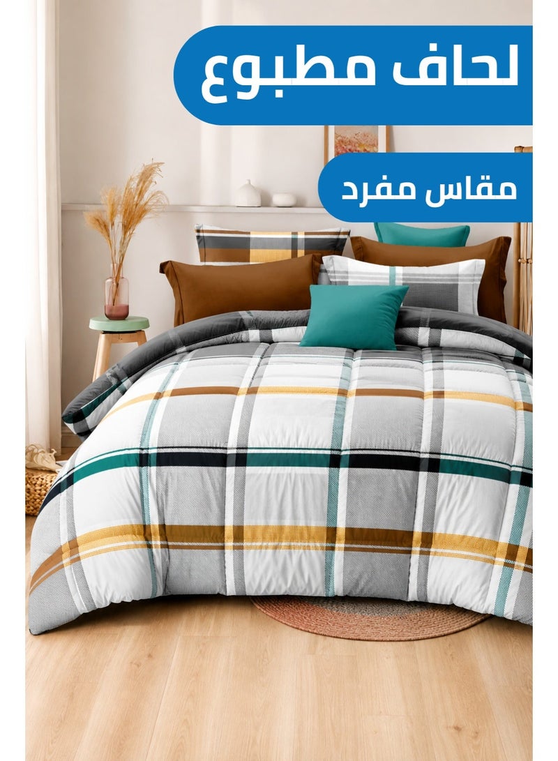 Urban Grid Printed Comforter Set Single Size 160 x 245 cm with Flat Bedsheet and Pillow Covers – Premium Checkered Bedding Set - Image 1
