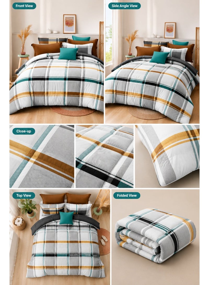 Urban Grid Printed Comforter Set Single Size 160 x 245 cm with Flat Bedsheet and Pillow Covers – Premium Checkered Bedding Set - Image 2