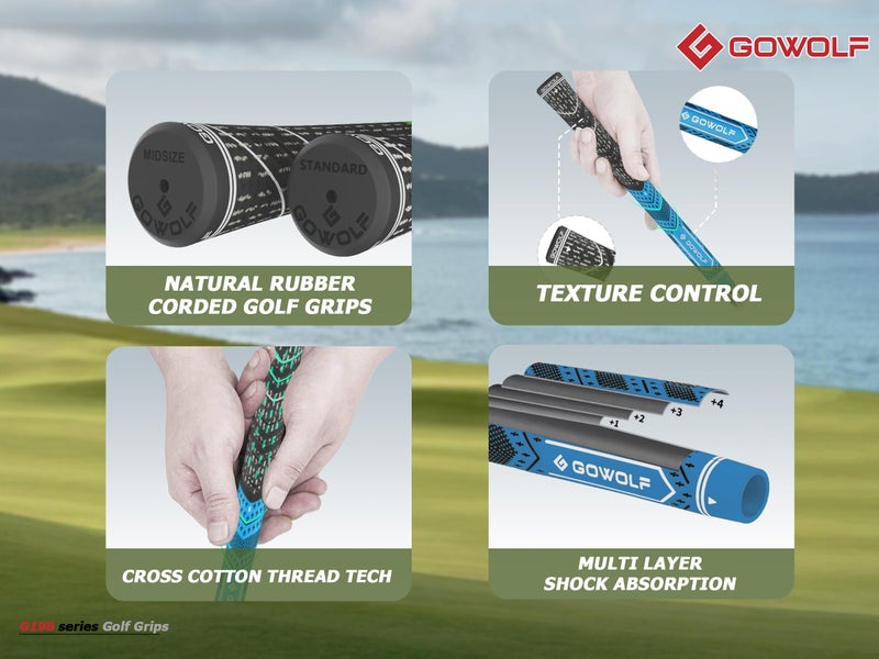 Gowolf Golf Grip Cord Rubber Multi-compound Golf Driver Irons Club Choose 13 Grips with 15pcs Tapes Or Full Kit choose one (Blue, Standard) - Image 5