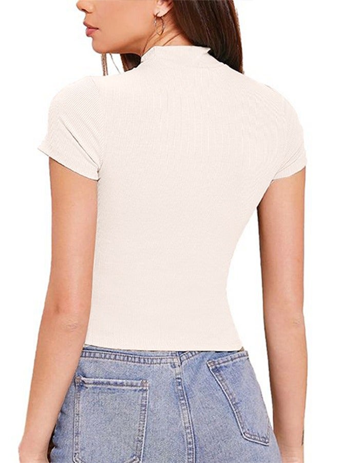 Nileton Ribbed Knit Mock Neck Crop Top - Cap Sleeve - Neck T-shirt For women  - Image 2