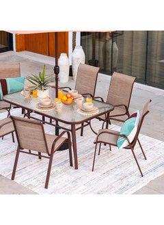 DANUBE HOME Alfresco Textilene Dining Set 6+1 | 7-Piece Dining Set Sturdy Kitchen Dining Table With 6 Dining Chairs 6 Seater Modern Design Furniture For Home Dining Room  - Image 3