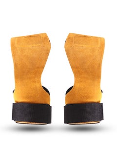 SKDK Weight Lifting Gym Gloves Hand Protector Grips Hooks Workout Straps Leather Palm Leather Padded Wrist Wraps Deadlifts（yellow）  - Image 1