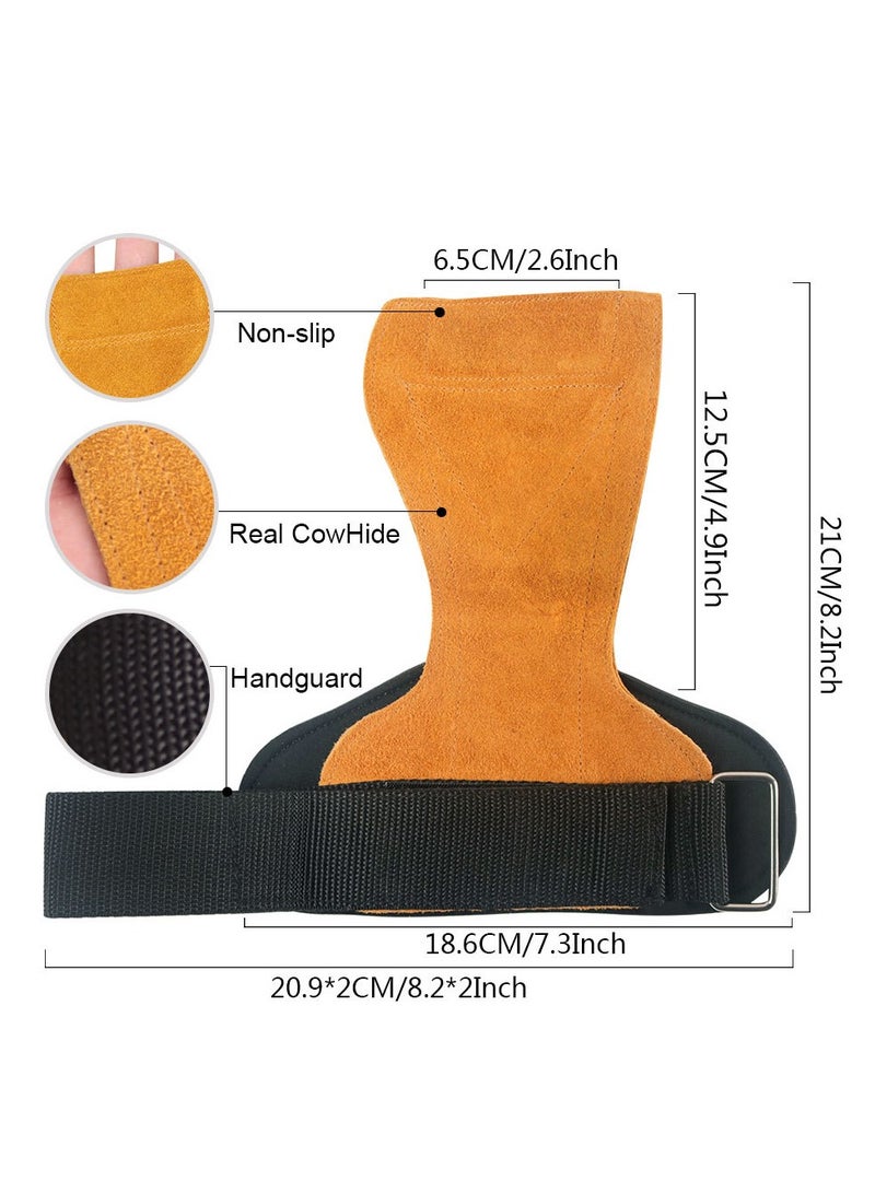 إس كي دي كي قفازات رفع الأثقال في صالة الألعاب الرياضية، واقي لليد، خطافات للتمرين، أشرطة جلدية مبطنة من جلد النخيل، لفافات معصم مبطنة (أصفر) - Image 5