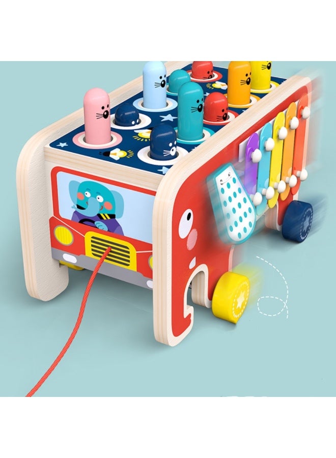 Wooden Hammering and Pounding Toys with 2 Mallets & 1 Drumstick,Peg Pounding Bench, Elephant Gopher Toy, Tap Bench Hit Mole Hamster Game, Educational Wooden Toy Gift for Baby Toddlers（red） - Image 2