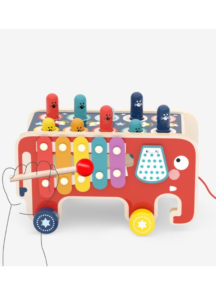 Wooden Hammering and Pounding Toys with 2 Mallets & 1 Drumstick,Peg Pounding Bench, Elephant Gopher Toy, Tap Bench Hit Mole Hamster Game, Educational Wooden Toy Gift for Baby Toddlers（red） - Image 5