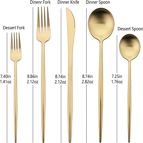 Uniturcky Flatware Set 18/10 Stainless Steel Matte Champagne Gold - Kitchen Utensil Serving Set of Dinner Fork Knife Spoons Salad Fork Dessert Spoon,20 Piece, for Home Kitchen Hotel (Champagne Gold) - Image 3