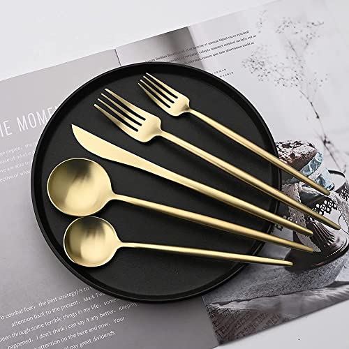 Uniturcky Flatware Set 18/10 Stainless Steel Matte Champagne Gold - Kitchen Utensil Serving Set of Dinner Fork Knife Spoons Salad Fork Dessert Spoon,20 Piece, for Home Kitchen Hotel (Champagne Gold) - Image 2
