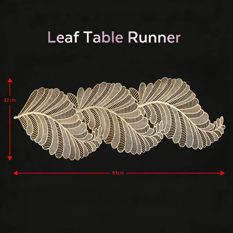 FAVE Heat Resistant Washable Table Runner 36 Inches Vinyl Golden Table Runner for Wedding, Party, Holiday Dining & Restaurant Decor, Easy Clean & Non-Scratch( Golden Leaf Shaped) - Image 2