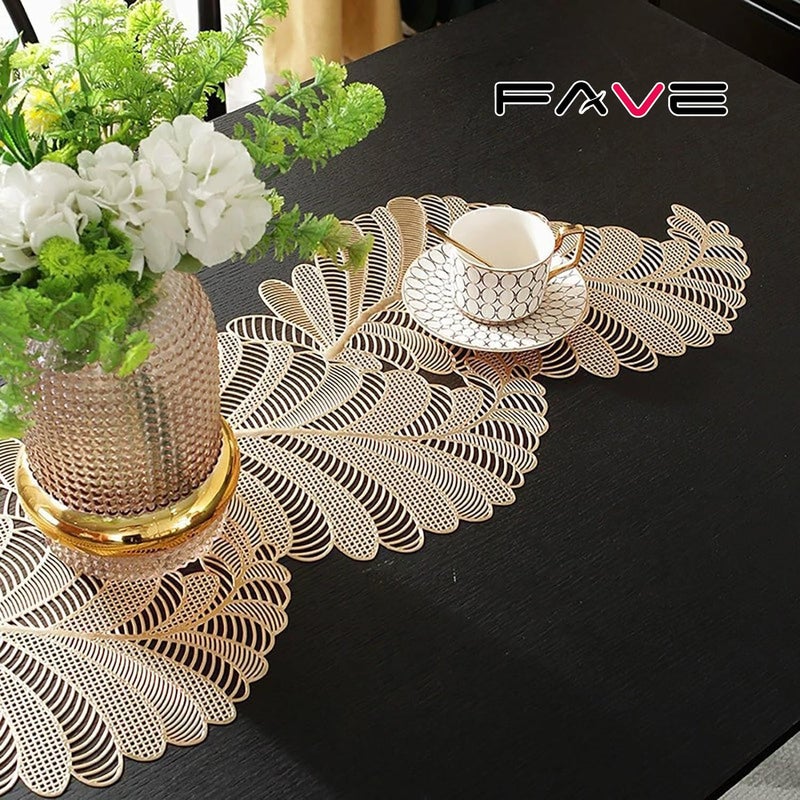 FAVE Heat Resistant Washable Table Runner 36 Inches Vinyl Golden Table Runner for Wedding, Party, Holiday Dining & Restaurant Decor, Easy Clean & Non-Scratch( Golden Leaf Shaped) - Image 5
