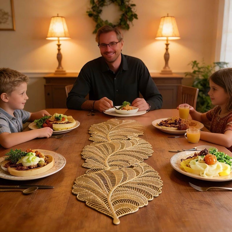 FAVE Heat Resistant Washable Table Runner 36 Inches Vinyl Golden Table Runner for Wedding, Party, Holiday Dining & Restaurant Decor, Easy Clean & Non-Scratch( Golden Leaf Shaped) - Image 3