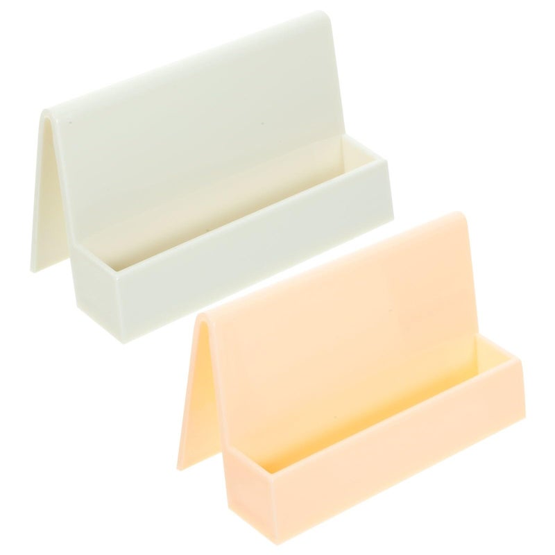 2 Piece Business Card Holder Set With Light Orange And Ivory For Desk Office Storage - Image 2