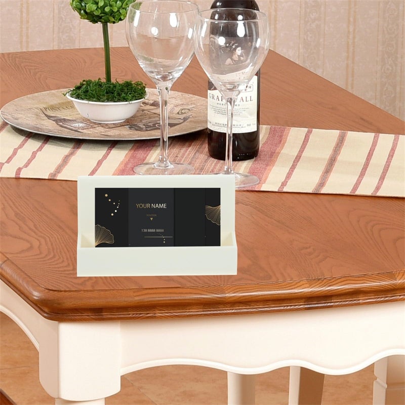 2 Piece Business Card Holder Set With Light Orange And Ivory For Desk Office Storage - Image 3