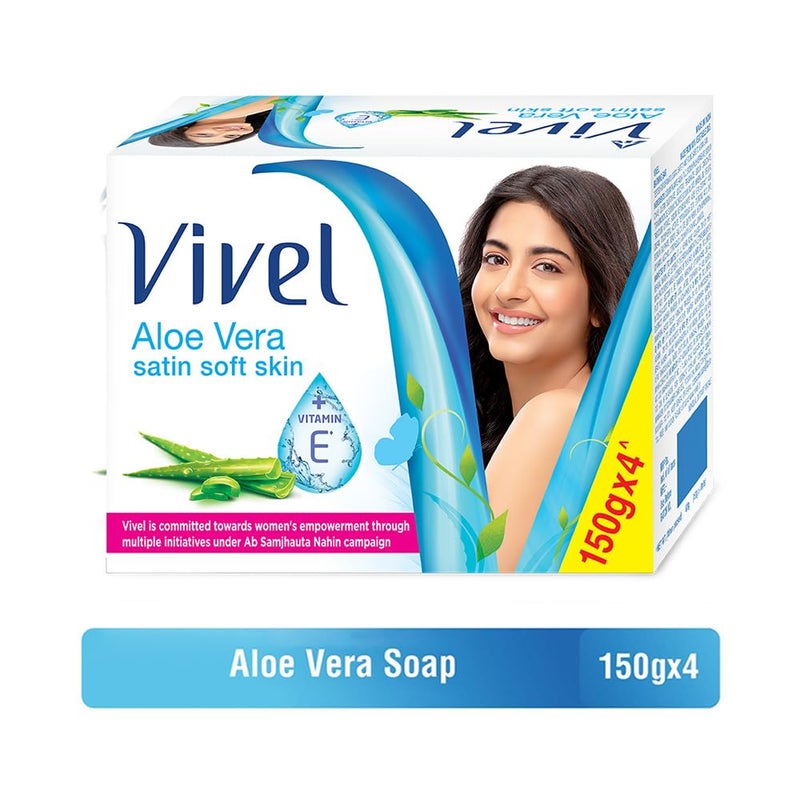 Vivel Aloe Vera Bathing Soap with Vitamin E for Soft Glowing skinRefreshing FragranceCombo Pack 150g Pack of 4 Vivel Body Wash Lavender Almond Oil Shower Creme 500 ml Pump - Image 3