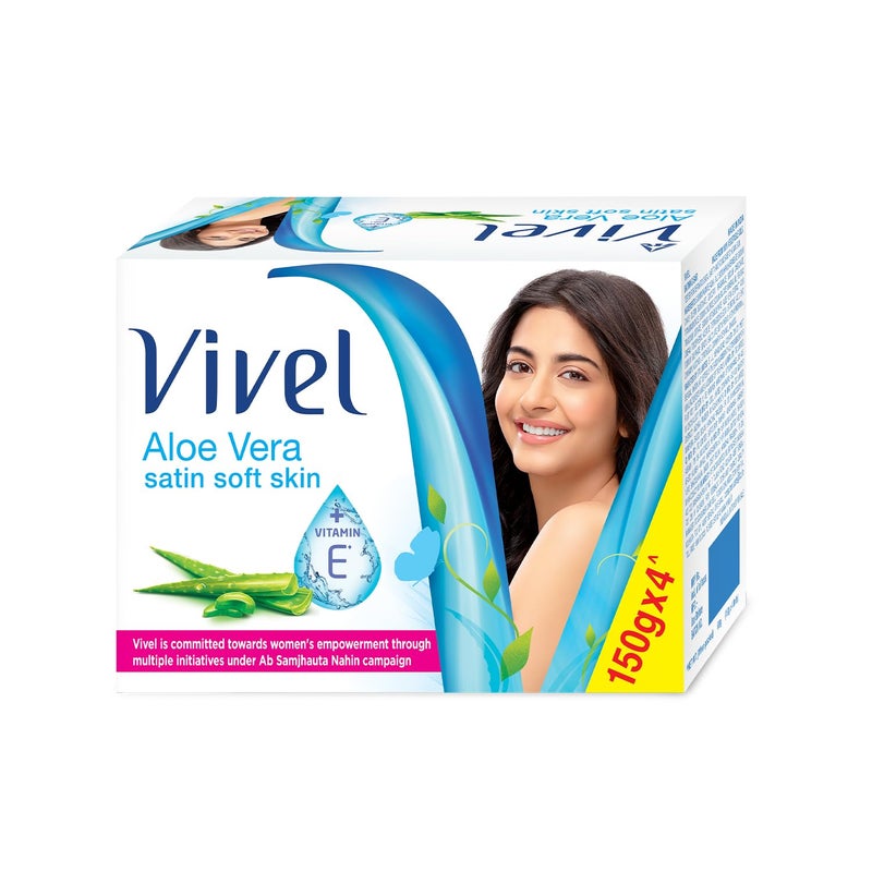 Vivel Aloe Vera Bathing Soap with Vitamin E for Soft Glowing skinRefreshing FragranceCombo Pack 150g Pack of 4 Vivel Body Wash Lavender Almond Oil Shower Creme 500 ml Pump - Image 2