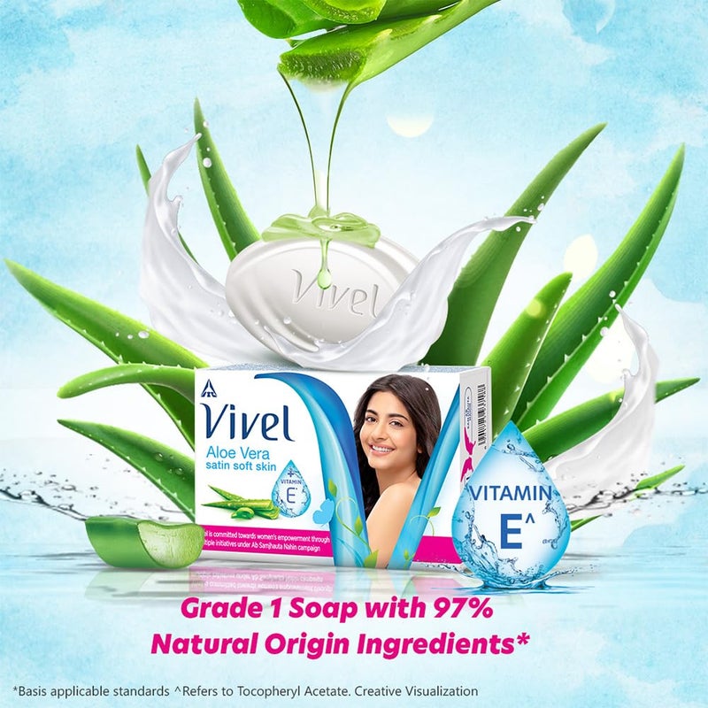 Vivel Aloe Vera Bathing Soap with Vitamin E for Soft Glowing skinRefreshing FragranceCombo Pack 150g Pack of 4 Vivel Body Wash Lavender Almond Oil Shower Creme 500 ml Pump - Image 4