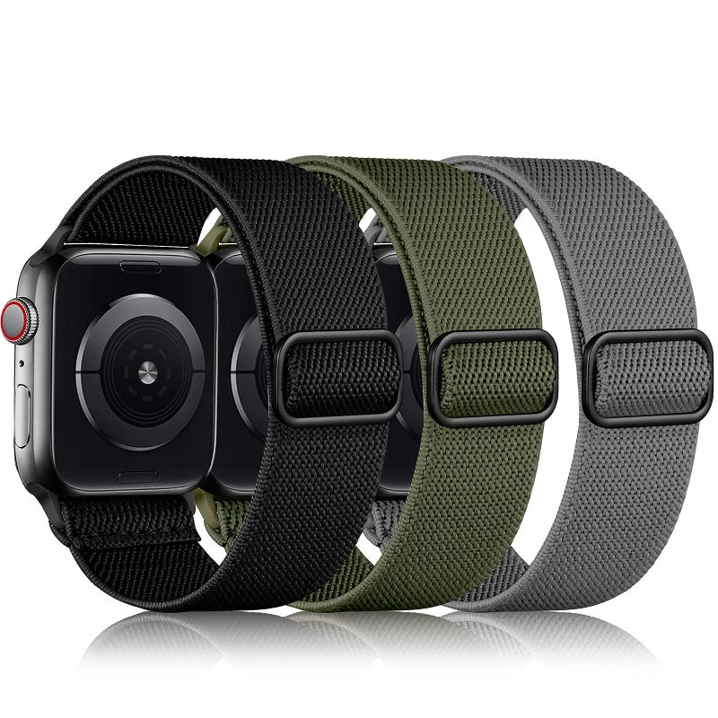 DaQin 3 Pack Stretchy Solo Loop Compatible with Apple Watch Bands for Men 42mm 41mm 40mm 38mm, Soft Nylon Braided Elastic Strap for iWatch Band Series 11 10 9 8 7 6 5 4 3 SE Ultra 3 Ultra 2 Ultra - Image 1
