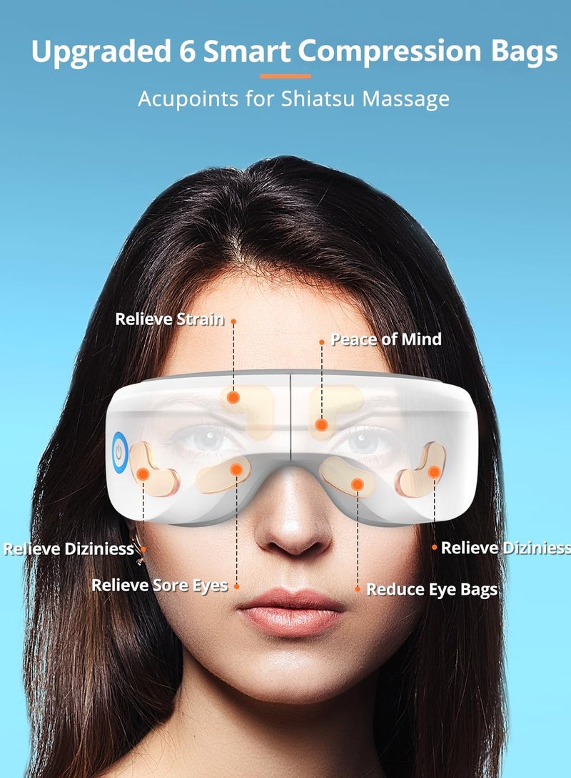 إسكدنيا مدلك العين بالحرارة، قناع العين الساخن مع موسيقى بلوتوث، هدية للعناية بالعين للنساء، تقليل إجهاد العين، هدايا للأم/الأب (أبيض) - Image 3