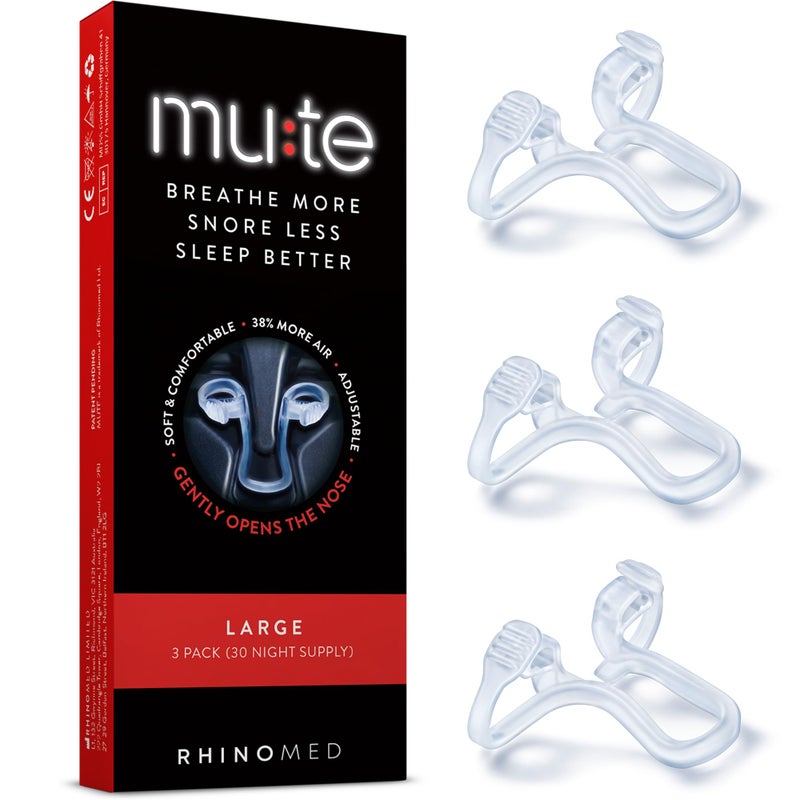 Rhinomed Mute Nasal Dilator for Snore Reduction AntiSnoring Aid Solution Improve Airflow Comfortable Nose Vents Breathing Aids for Better Sleep Size Large 3Pk