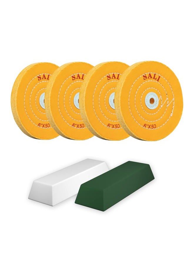 SALI 4 Pack Polishing Wheel for Bench Grinder Buffing Wheel 6 inch Yellow Cotton (50 Ply) for Buffer Polisher Coarse Polish Pad 1/2'' Arbor Hole with Polishing Compound - Image 1