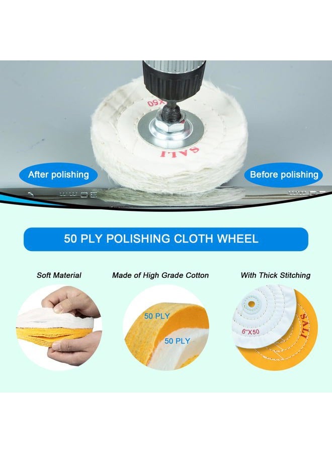 SALI 4 Pack Polishing Wheel for Bench Grinder Buffing Wheel 6 inch Yellow Cotton (50 Ply) for Buffer Polisher Coarse Polish Pad 1/2'' Arbor Hole with Polishing Compound - Image 4