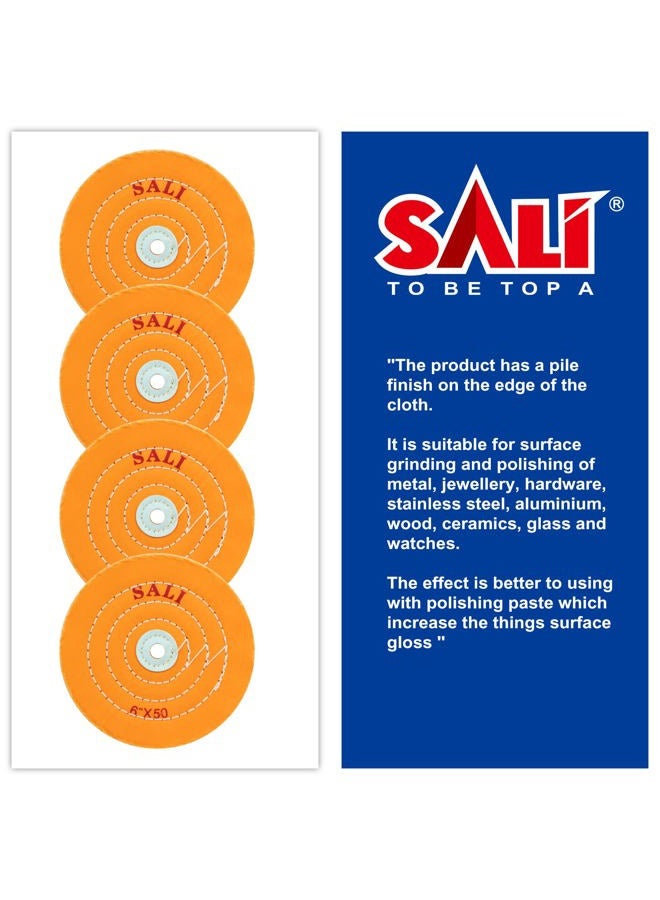 SALI 4 Pack Polishing Wheel for Bench Grinder Buffing Wheel 6 inch Yellow Cotton (50 Ply) for Buffer Polisher Coarse Polish Pad 1/2'' Arbor Hole with Polishing Compound - Image 3