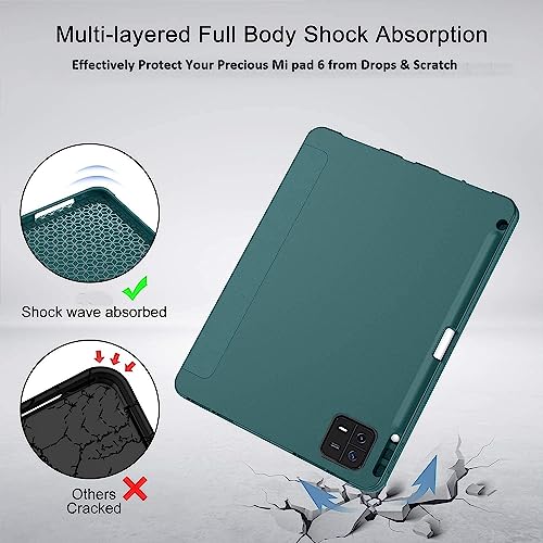 ProElite Cover for Xiaomi Mi Pad 6 Cover, Soft Flexible Flip Case Cover with Pen Holder for Xiaomi Pad 6 11 inch, Support Auto Sleep Wake, [Recoil Series] - Dark Green - Image 4