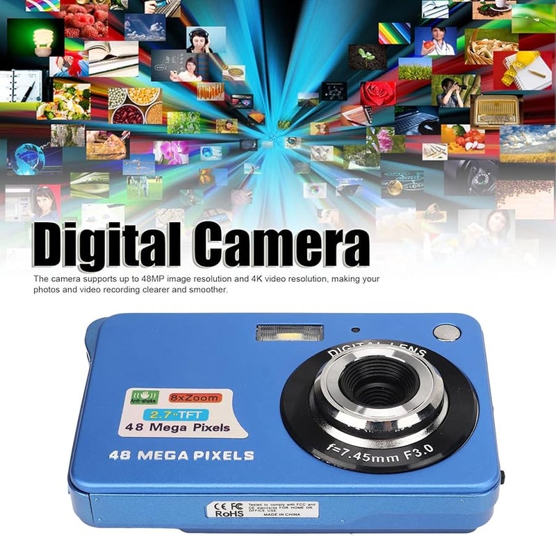 Blue Digital Camera 4K 48MP 8X Zoom Vlogging Camera with Fill Light for Students Teens Adults - Image 4