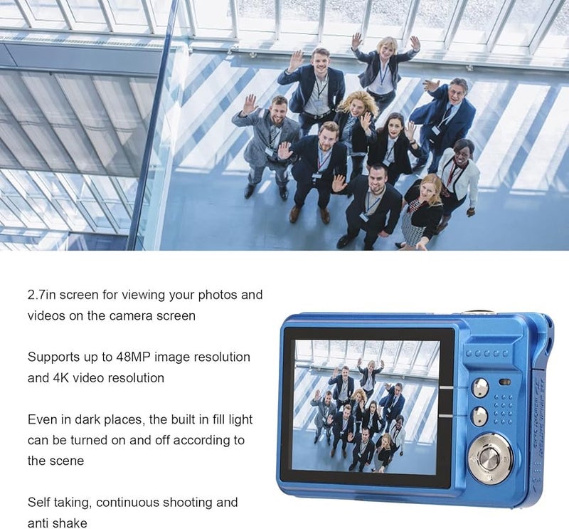 Blue Digital Camera 4K 48MP 8X Zoom Vlogging Camera with Fill Light for Students Teens Adults - Image 3