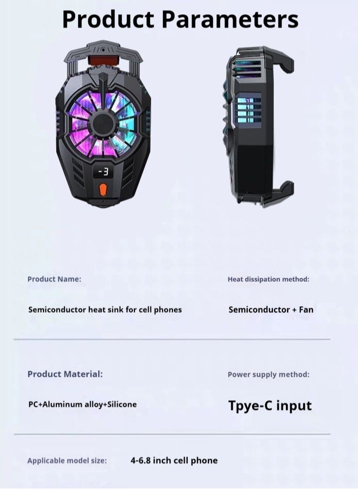 Universal Cell Phone Cooler Semiconductor Cooler Cell Phone Cooling Fan for PUBG Portable Noiseless Cooling Gaming Artifact for Live Video Blogging for iOS/Android 4-6.7 Inch Phones - Image 5