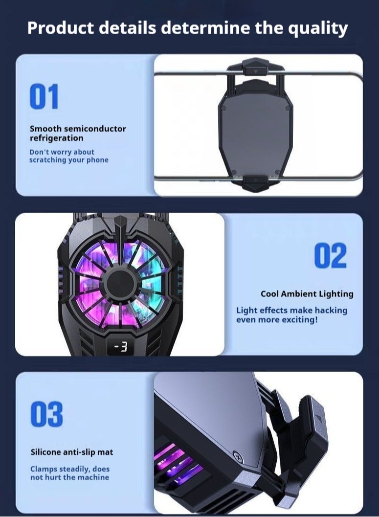 Universal Cell Phone Cooler Semiconductor Cooler Cell Phone Cooling Fan for PUBG Portable Noiseless Cooling Gaming Artifact for Live Video Blogging for iOS/Android 4-6.7 Inch Phones - Image 3