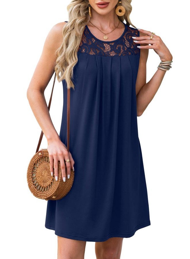BKRIVE Summer Dresses for Women Sleeveless Lace Crewneck Sundress (S-3XL), Navy, M - Image 4