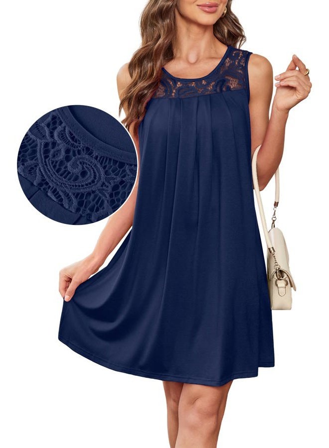 BKRIVE Summer Dresses for Women Sleeveless Lace Crewneck Sundress (S-3XL), Navy, M - Image 3