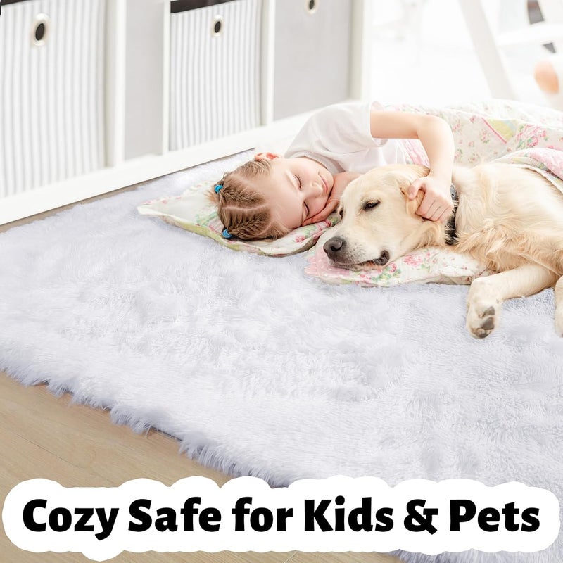 Amdrebio White Fluffy Living Room Rugs, Furry Area Rug 5x7 for Bedroom, Shag Rug for Kids Room, Living Room Decor, Fuzzy Carpet for Nursery, Plush Rug for Game Room, Soft Shaggy Rug for Play Room - Image 5