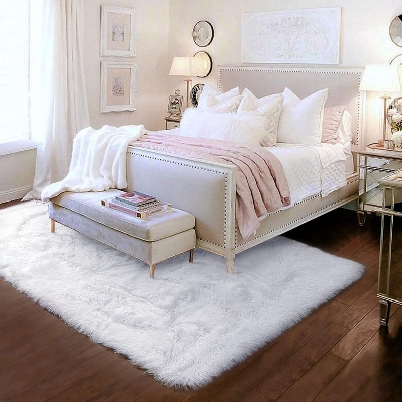 Amdrebio White Fluffy Living Room Rugs, Furry Area Rug 5x7 for Bedroom, Shag Rug for Kids Room, Living Room Decor, Fuzzy Carpet for Nursery, Plush Rug for Game Room, Soft Shaggy Rug for Play Room - Image 3