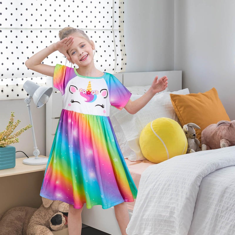 ICOSY Girls Nightgowns Unicorn Dress Pajamas for Kids Toddler Princess Nightgown Dress Unicorn Clothes for Girls - Image 2