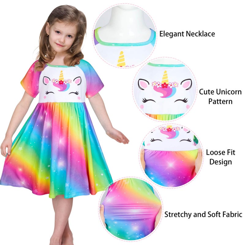 ICOSY Girls Nightgowns Unicorn Dress Pajamas for Kids Toddler Princess Nightgown Dress Unicorn Clothes for Girls - Image 4