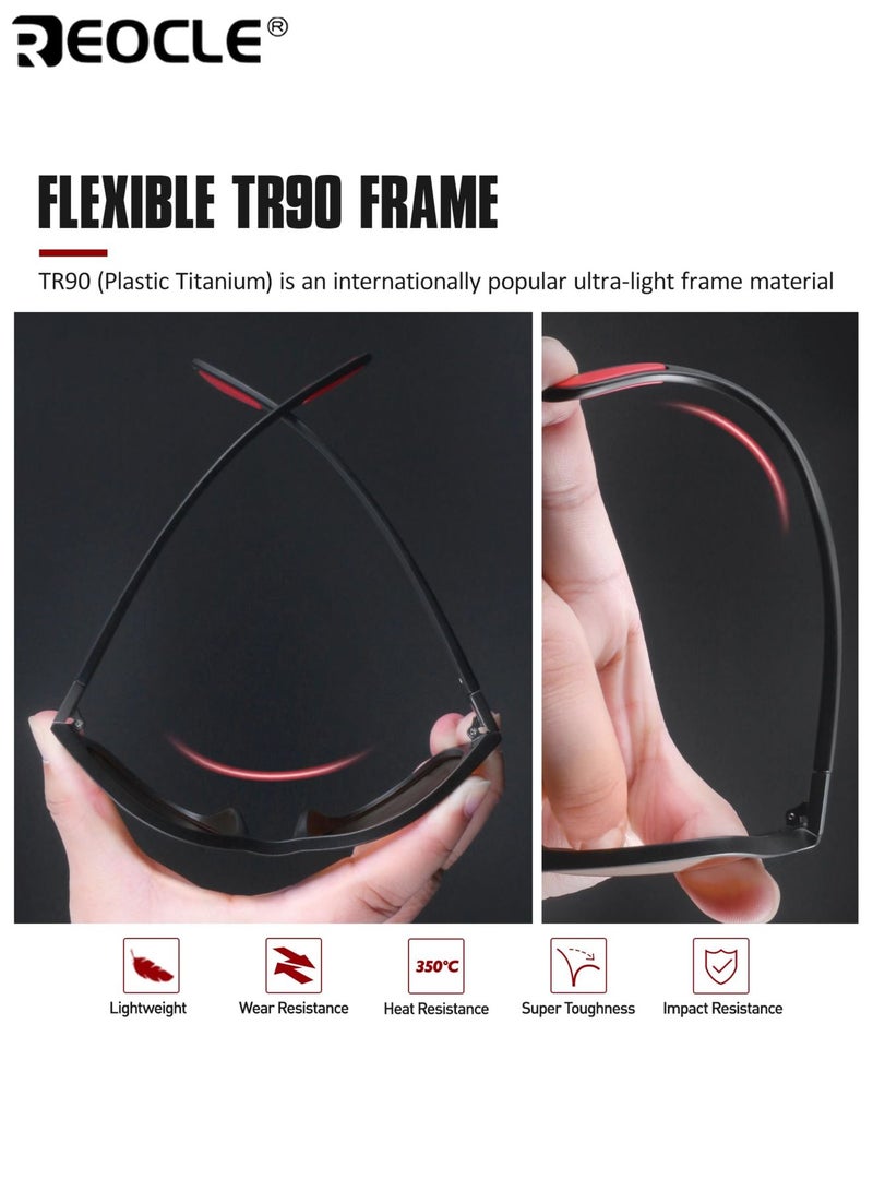 REOCLE Unisex UV400 Polarized Sunglasses Vintage-Inspired Retro Square Glasses Comfortable Eyeglasses High Definition Lenses Lightweight Glasses for Travel and Outdoor Activities - Image 2