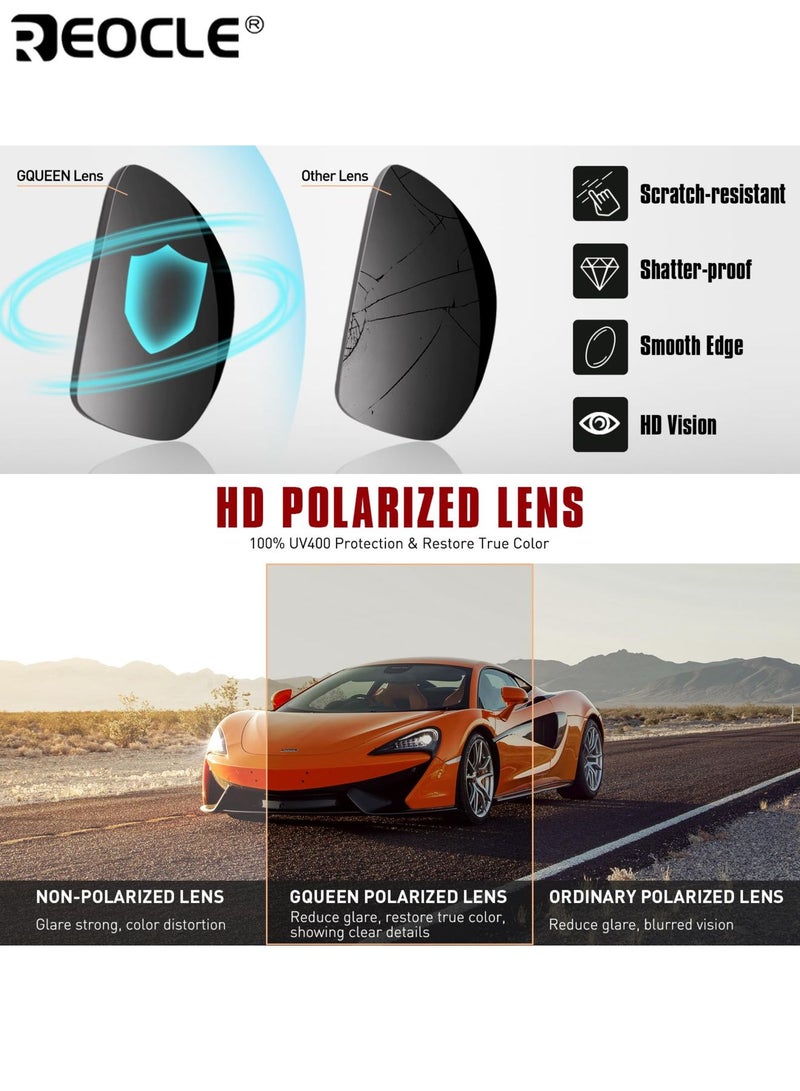 REOCLE Unisex UV400 Polarized Sunglasses Vintage-Inspired Retro Square Glasses Comfortable Eyeglasses High Definition Lenses Lightweight Glasses for Travel and Outdoor Activities - Image 3