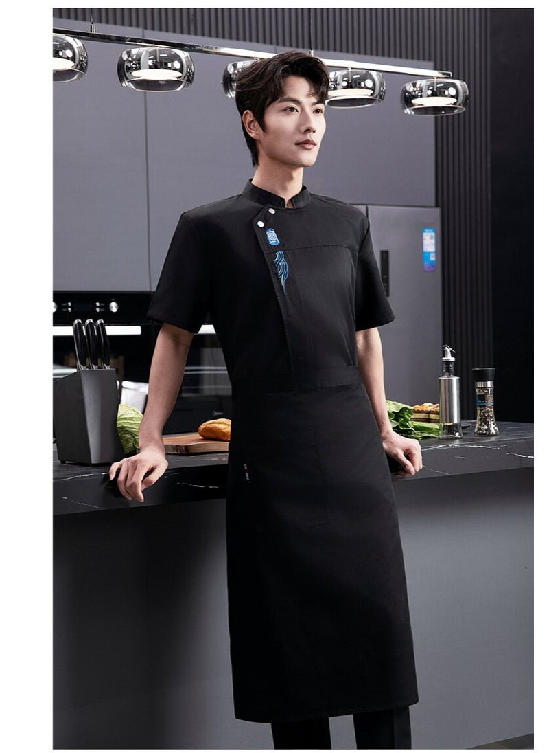 NIBEMINENT Breathable Chef Overalls Men's Short-Sleeved Restaurant Spring Summer Dining Canteen Kitchen Breathable and Wearable Kitchen  - Image 1