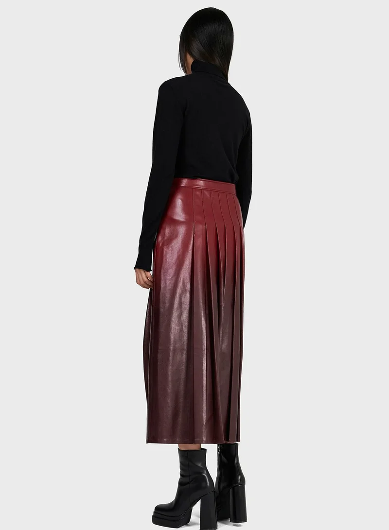 leem Faux Leather Pleated Skirt