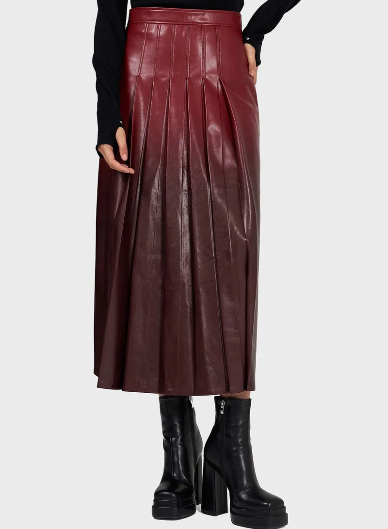 leem Faux Leather Pleated Skirt