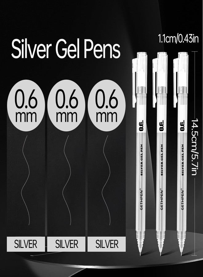 GETHPEN عبوة من 3 أقلام جل فضية رفيعة للغاية 0.6 مم للفنانين، قلم جل فضي، قلم حبر فضي، أقلام فضية للورق الأسود، أقلام رسم فضية، قلم فضي لرسم الفنانين - Image 2