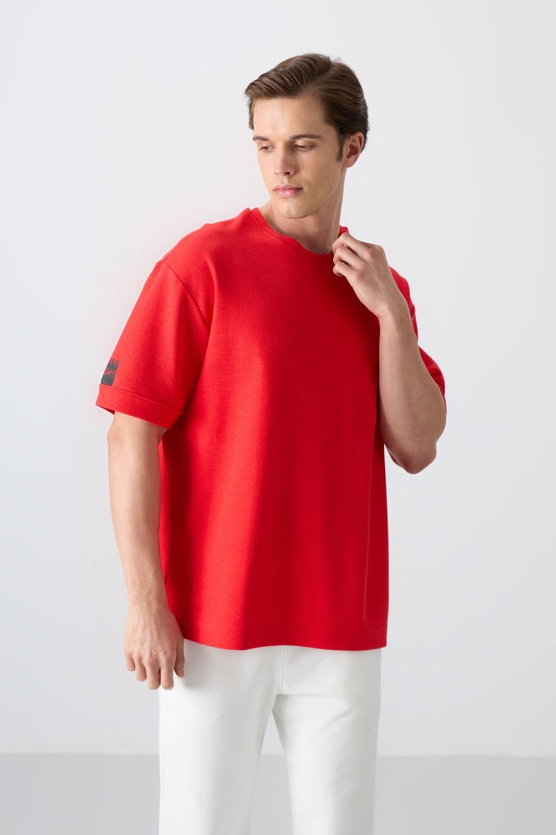 Tommy Life Fiesta Cotton Thick Surface Textured Oversize Fit Basic Men's T-Shirt - 88339  - Image 4