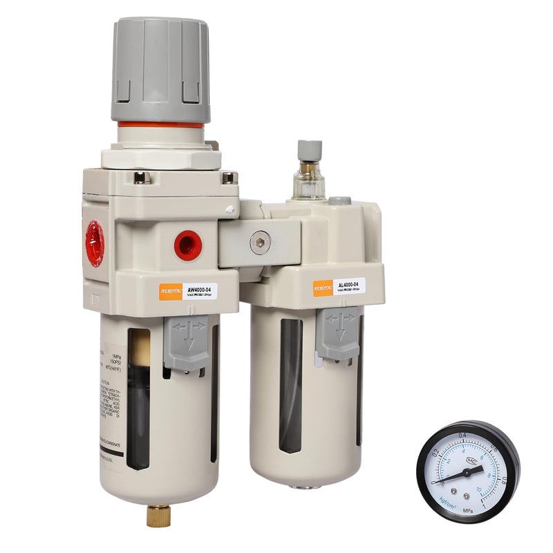 Hyco 1/2" Inch BSP Pneumatic FRL Unit (Air Filter + Regulator + Lubricator) with Metal Guard And Pressure Gauge Air (FRL-AC-4010-04) (PACK OF 2) - Image 1
