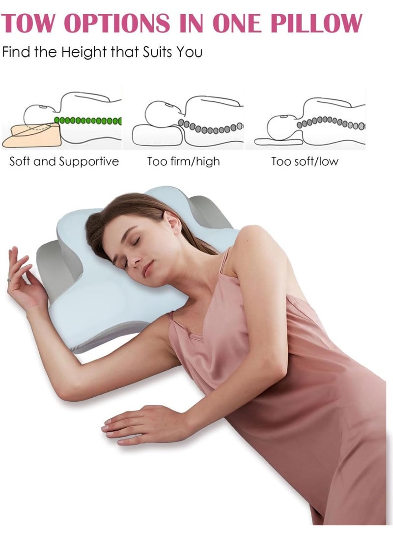 Meishida Neck Pillow, Contour Memory Foam Pillows for Neck and Shoulder Support, Cervical Neck Pillow for Neck Pain Relief, Ergonomic Side Sleeper Pillow (Blue) - Image 2