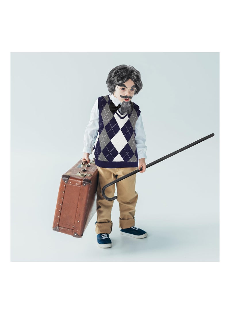 كابتن تيك 9 Piece 100th Day of School Costume Set for Boys Includes Old Man Outfit Mad Scientist Wig Vest and Glasses - Image 5