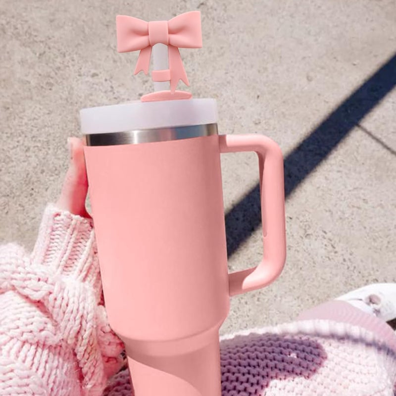 Hpebl 4Pcs Silicone Straw Toppers Covers for Stanley Cups 40/30oz 10mm(0.4in) Dust-Proof Bow Straw Covers Toppers Suitbale for Stanley Cup Accessories Reusable Straws Caps (Pink) - Image 5